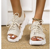 Women Casual Lace  up Comfy Knit Open Toe Platform Sandals