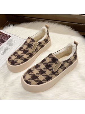 Women Casual Plush Houndstooth Warm lining Skate Shoes