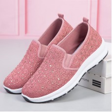 Women Casual Rhinestone Breathable Knitted Soft Flat Walking Sneakers
