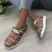 Women Large Size Stripe Printing Leopard Canvas Elastic Band Lace Up Casual Flat Shoes