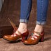 SOCOFY Vintage Hollow Out Chunky Heel Leather Pumps