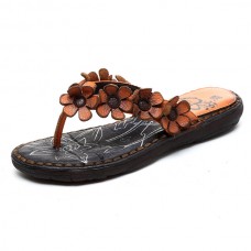 SOCOFY Handmade Leather Casual Flower Comfy Flat Slippers